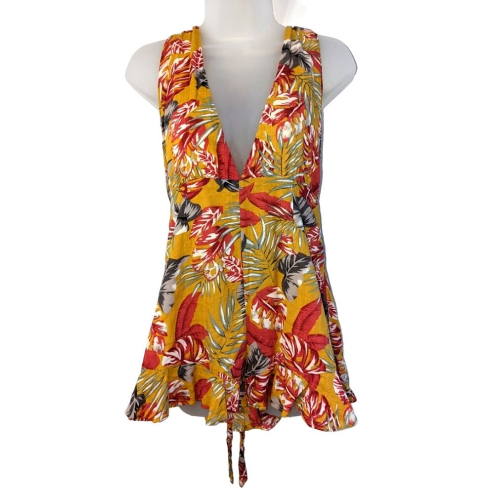 Blush J Halter Tie Tropical Print Shorts Romper Size Large
